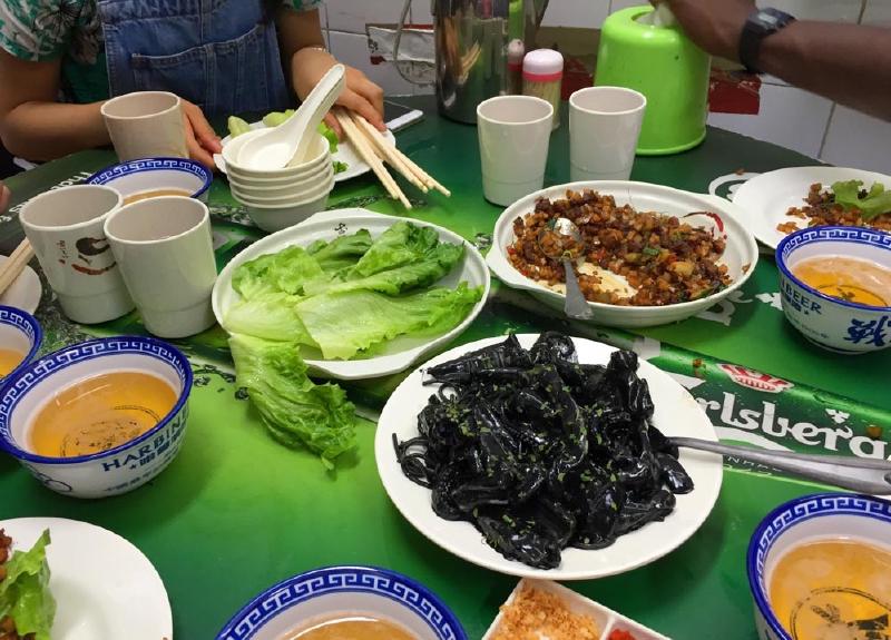 Food at Tung Po with the Squid Ink Spaghetti front and centre